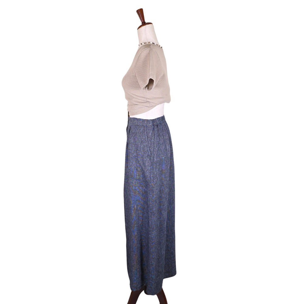Vintage FLAX by Jeanne Engelhart Maxi Skirt L Linen Blue Button Front Lagenlook - Picture 6 of 15